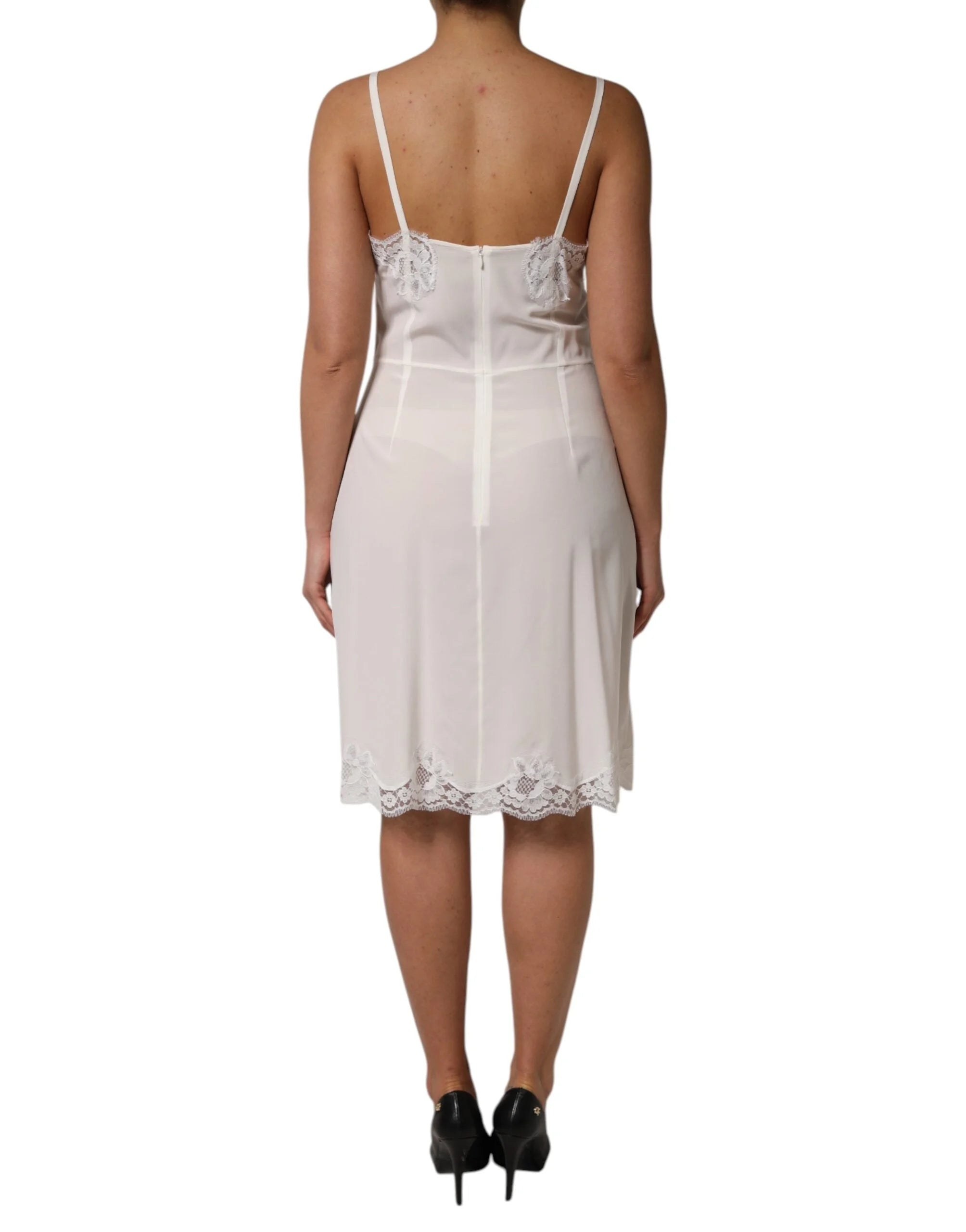 Dolce & Gabbana White Lace Gold DG Logo Silk Dress Sleepwear - Nightgowns