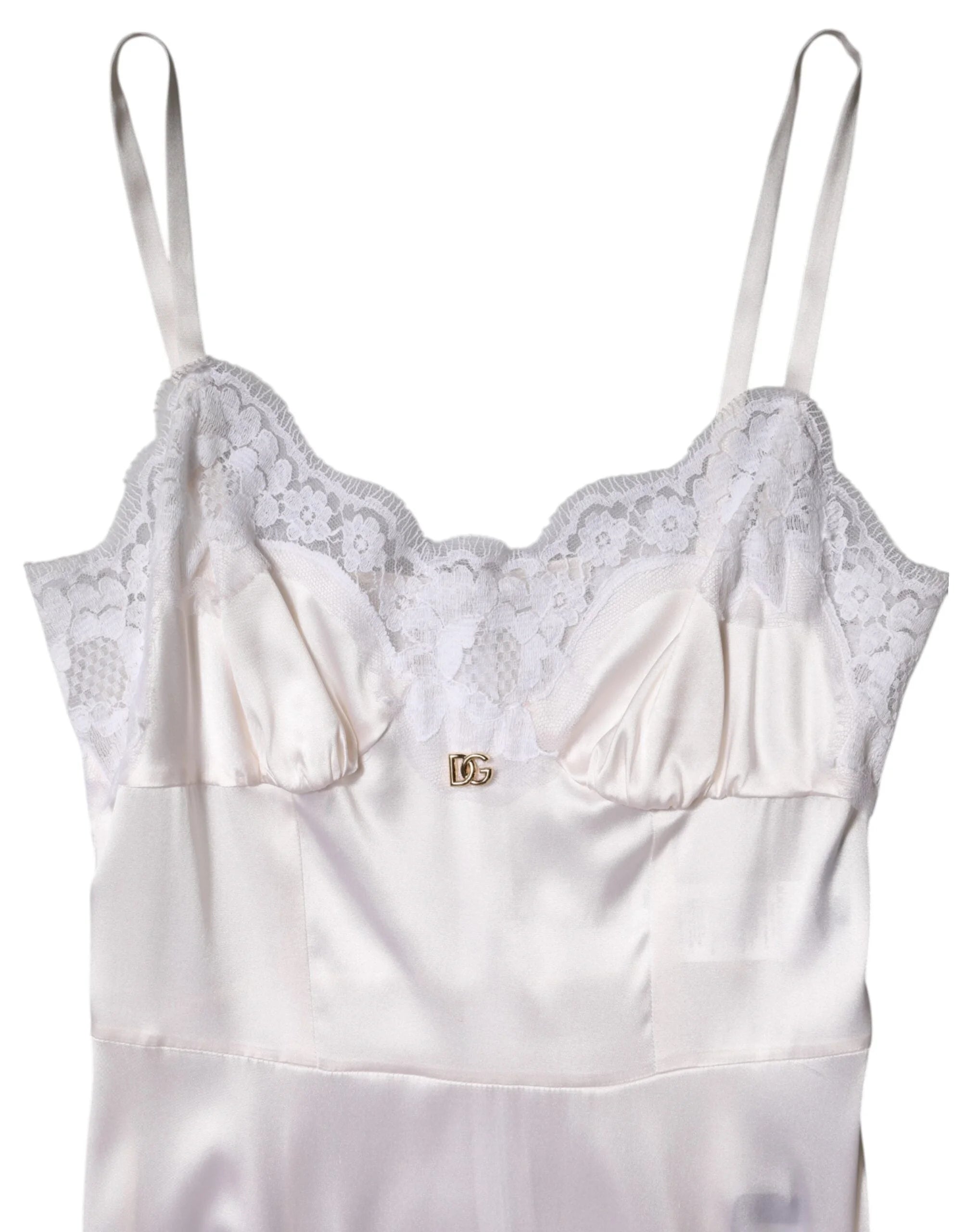 Dolce & Gabbana White Lace Gold DG Logo Silk Dress Sleepwear - IT38 | XS - Nightgowns