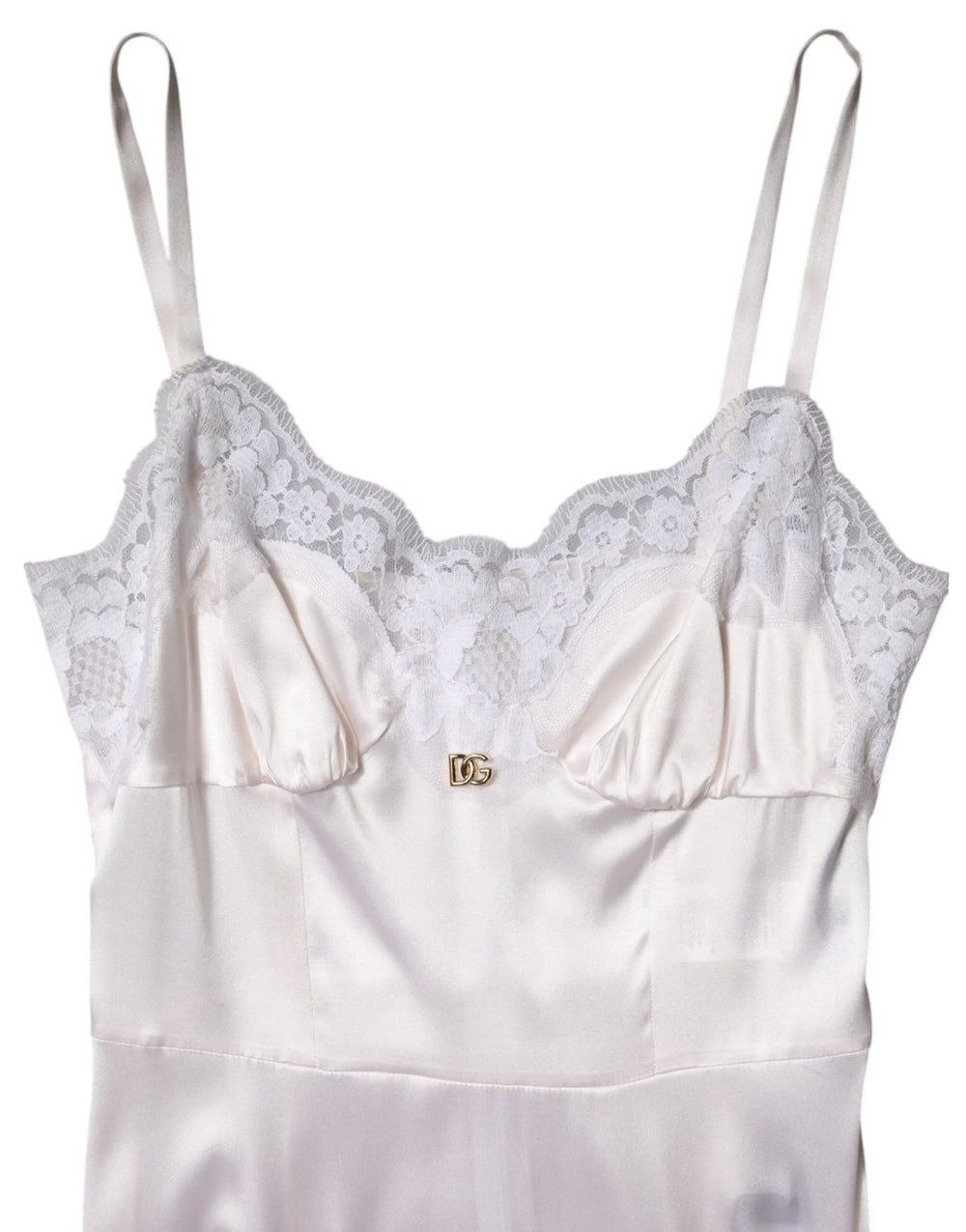 Dolce & Gabbana White Lace Gold DG Logo Silk Dress Sleepwear - IT38 | XS - Nightgowns