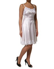 Dolce & Gabbana White Lace Gold DG Logo Silk Dress Sleepwear - IT38 | XS - Nightgowns