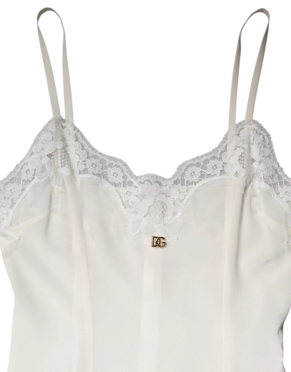 Dolce & Gabbana White Lace Gold DG Logo Silk Dress Sleepwear - IT40|S - Nightgowns