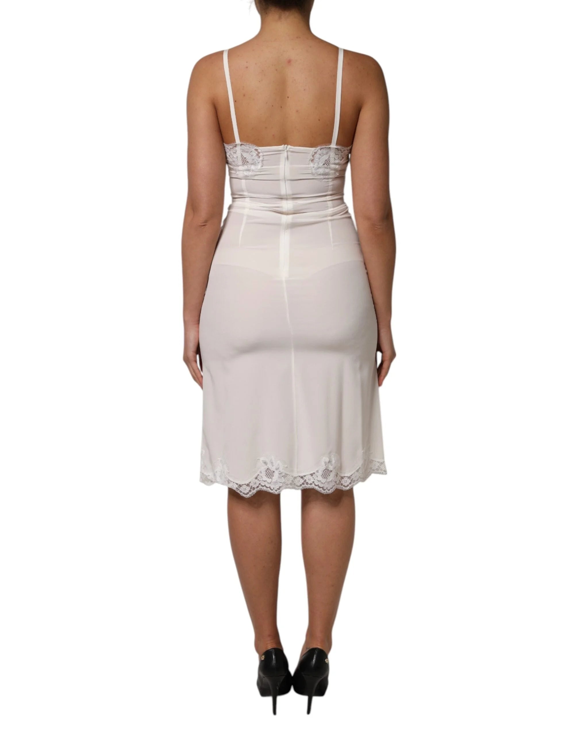 Dolce & Gabbana White Lace Gold DG Logo Silk Dress Sleepwear - IT40|S - Nightgowns