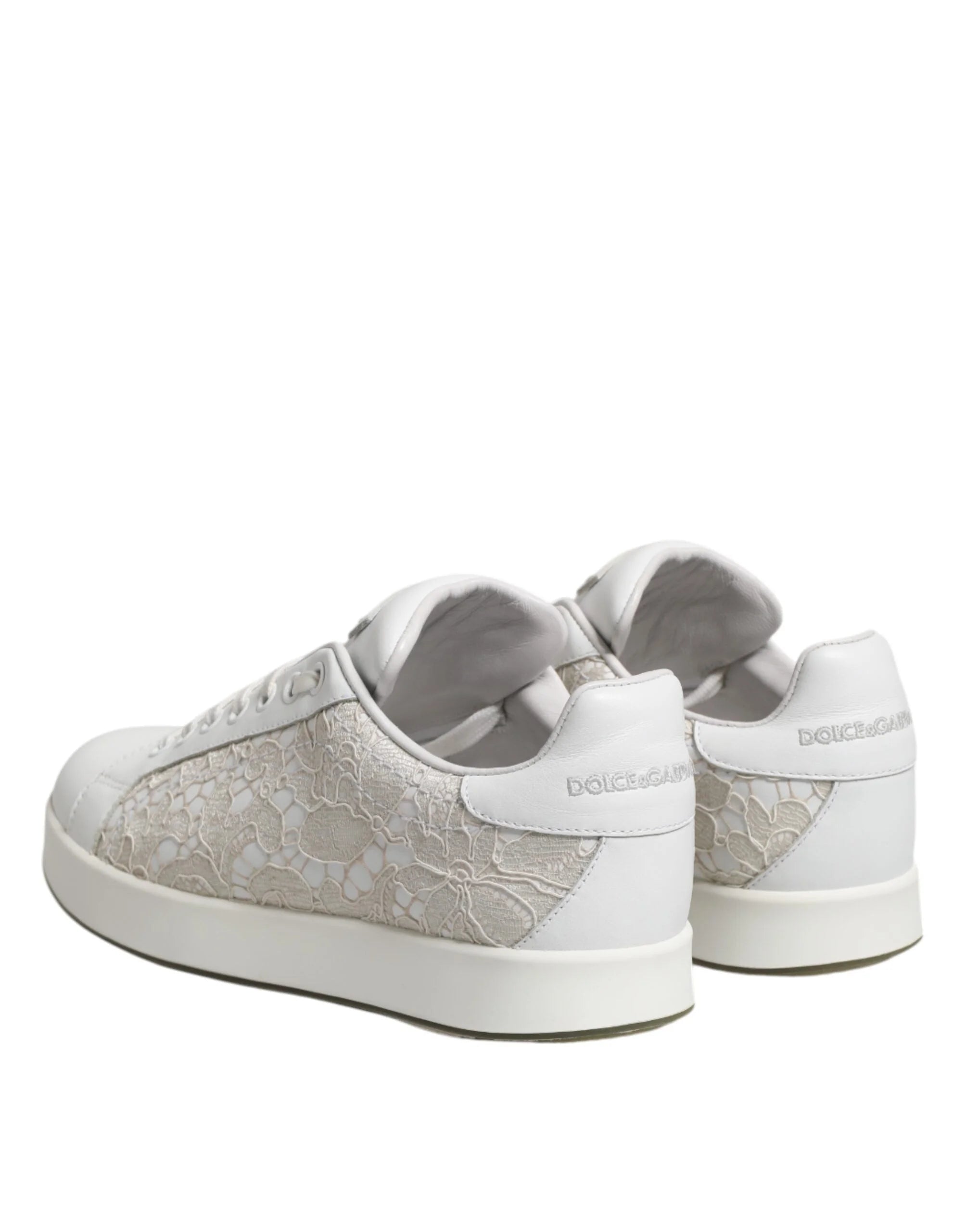 Dolce & Gabbana White Lace Leather Low Top Sneaker Shoes - EU37.5/US7 - Sneakers