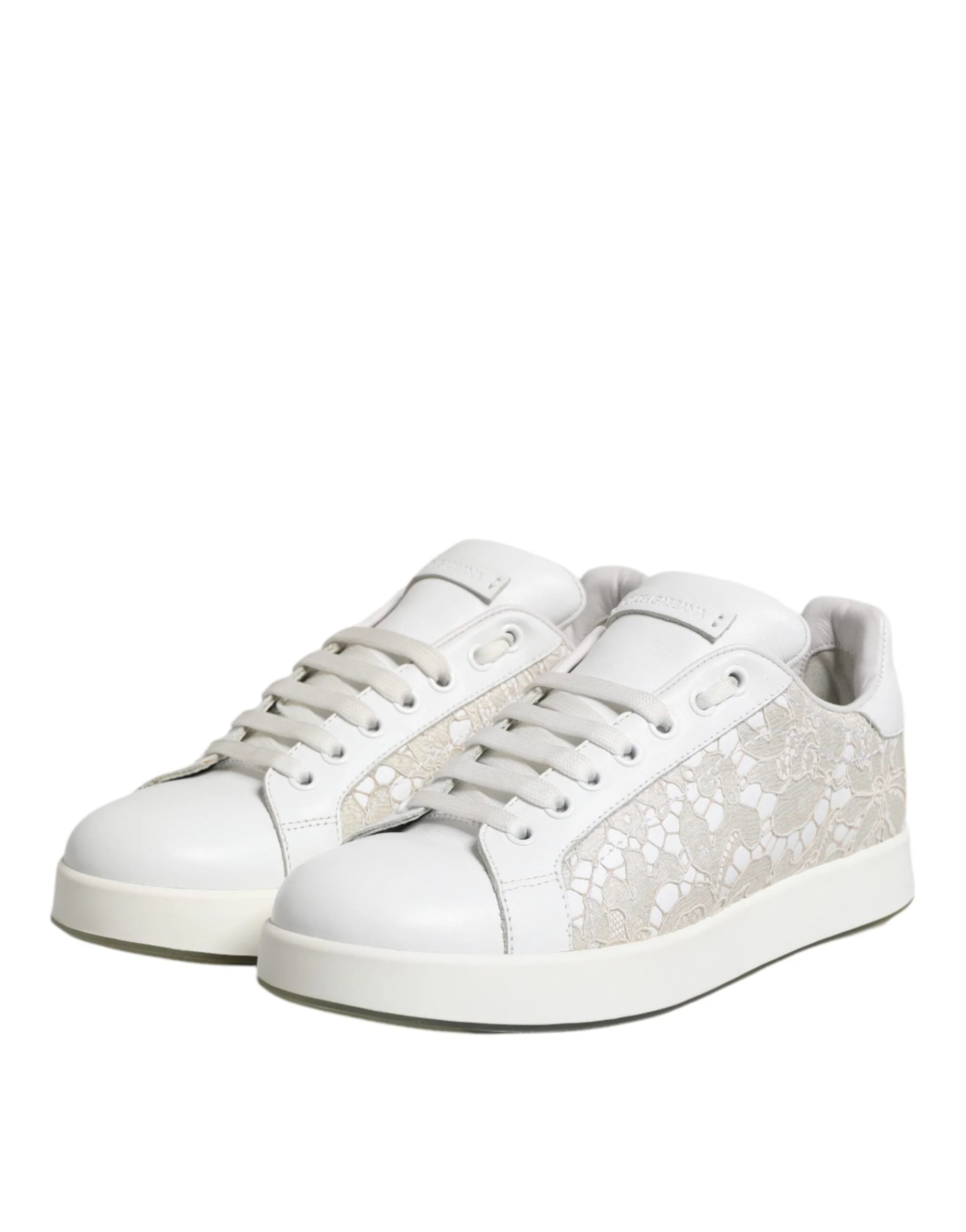 Dolce & Gabbana White Lace Leather Low Top Sneaker Shoes - EU37.5/US7 - Sneakers