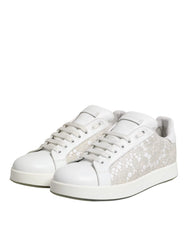 Dolce & Gabbana White Lace Leather Low Top Sneaker Shoes - EU37.5/US7 - Sneakers