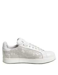 Dolce & Gabbana White Lace Leather Low Top Sneaker Shoes - EU37.5/US7 - Sneakers