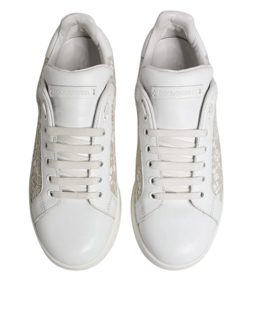 Dolce & Gabbana White Lace Leather Low Top Sneaker Shoes - EU37.5/US7 - Sneakers