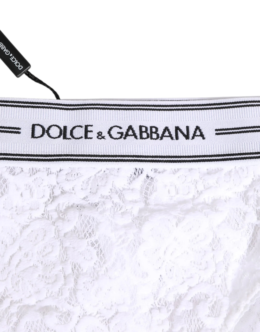 Dolce & Gabbana White Lace Slip Brief Logo Waistband Underwear - Briefs