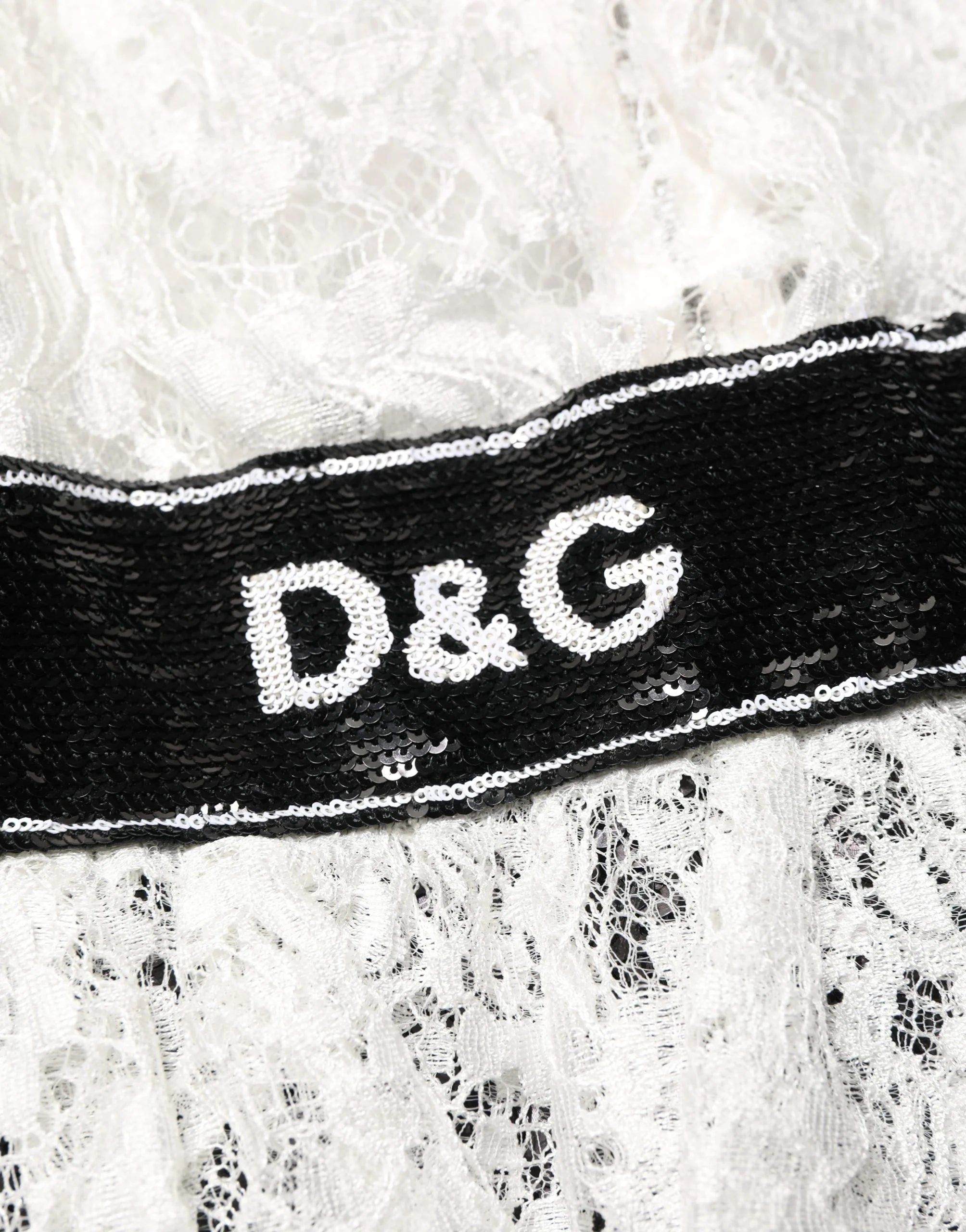 Dolce & Gabbana White Lace Top Embellished Black Skirt Dress - IT42|M