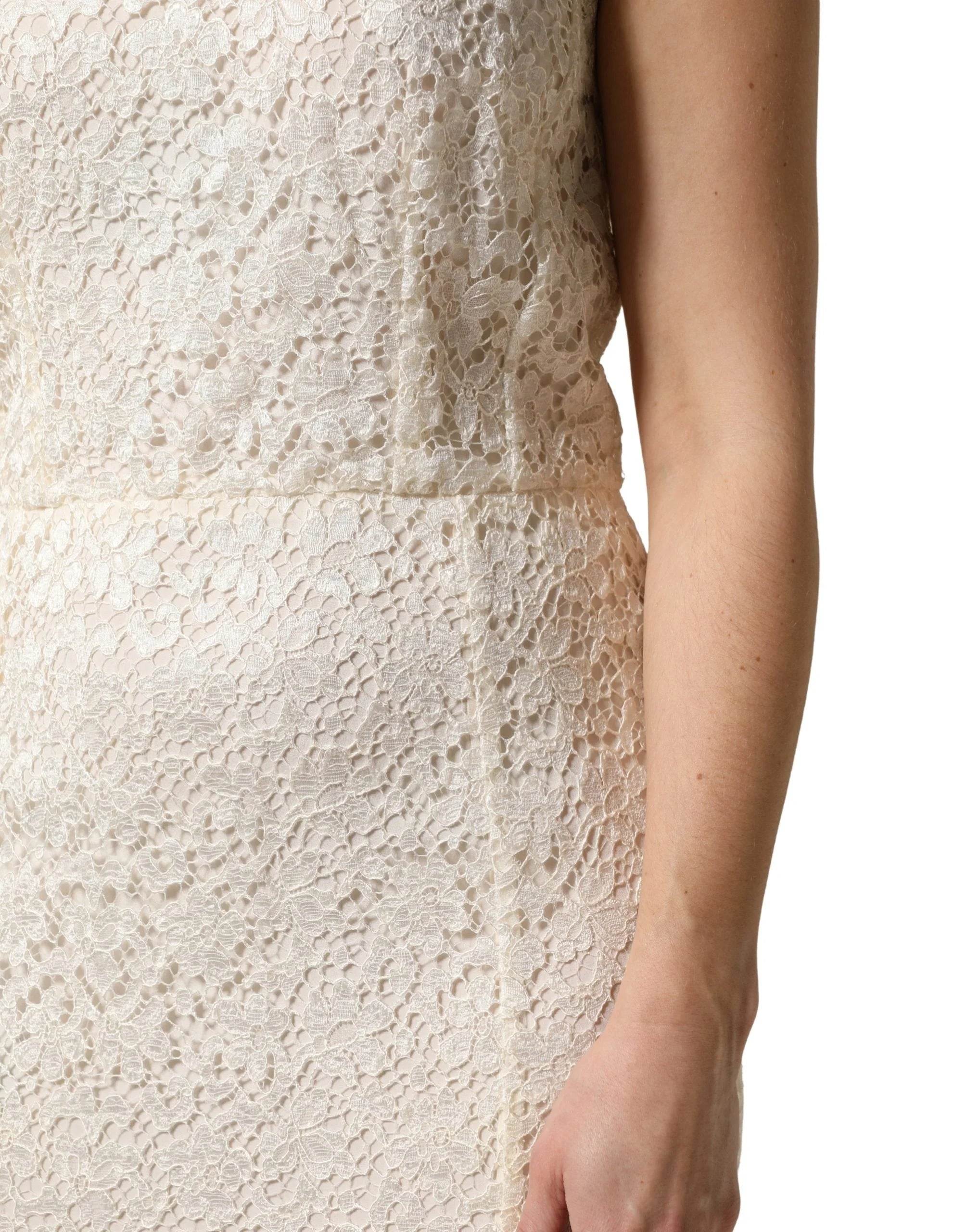 Dolce & Gabbana White Lace Viscose Sheath Long Gown Dress - IT44|L