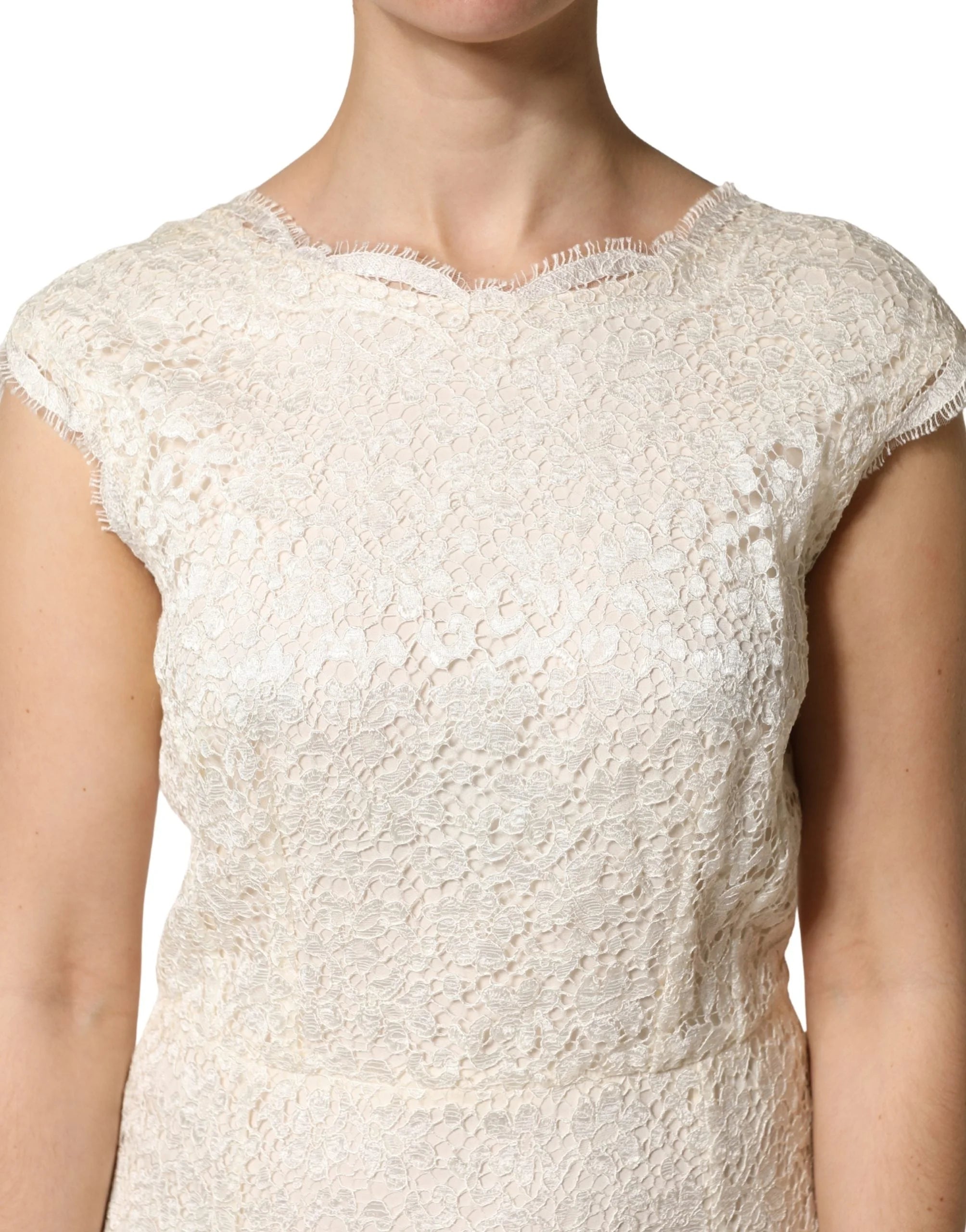 Dolce & Gabbana White Lace Viscose Sheath Long Gown Dress - IT44|L