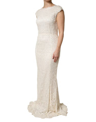 Dolce & Gabbana White Lace Viscose Sheath Long Gown Dress - IT44|L