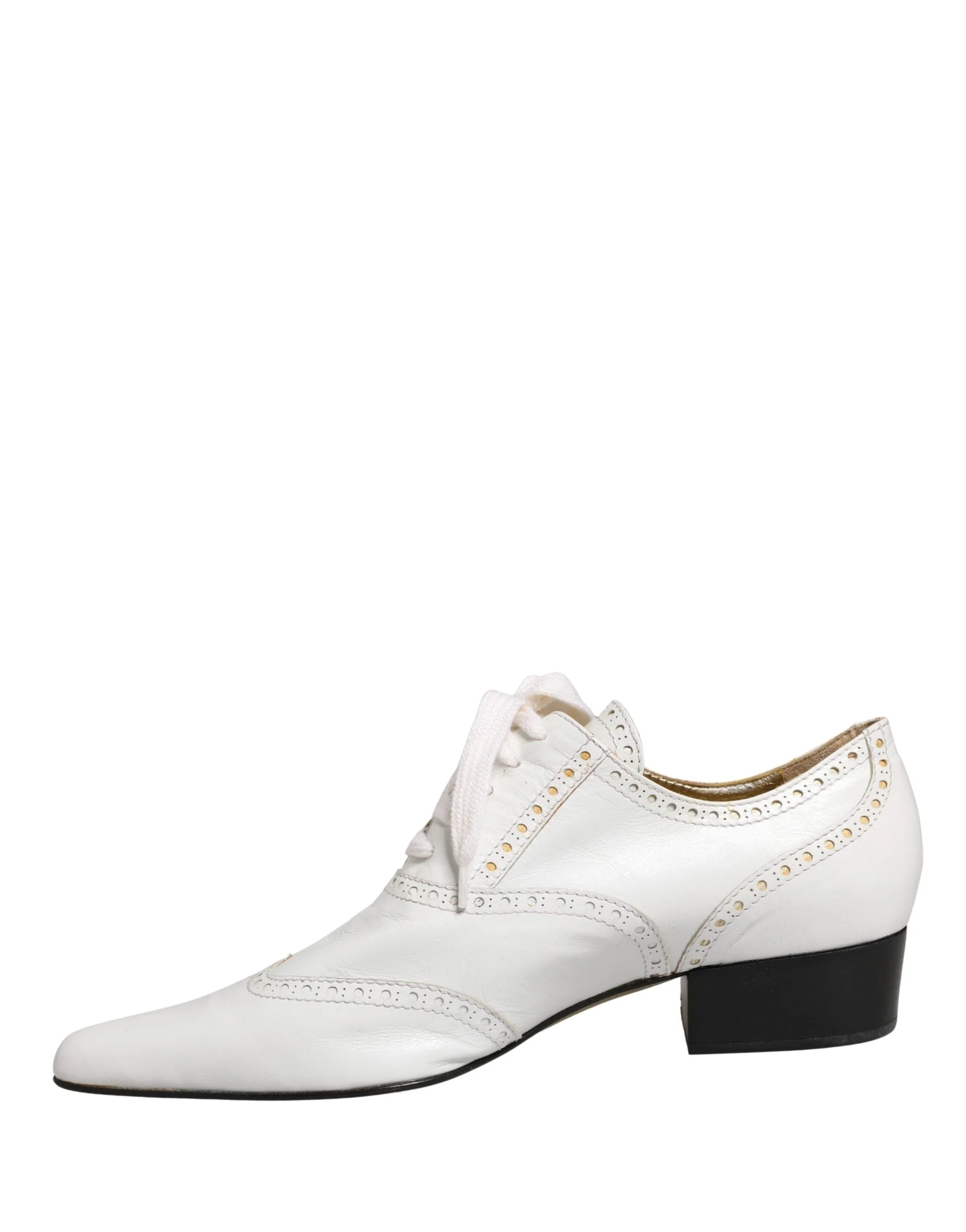 Dolce & Gabbana fehér bőr oxford cipők, lakkeselyűs fűzővel - EU39/US8.5