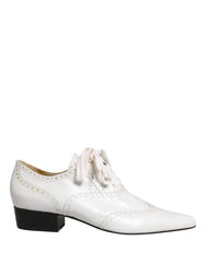 Dolce & Gabbana fehér bőr oxford cipők, lakkeselyűs fűzővel - EU39/US8.5