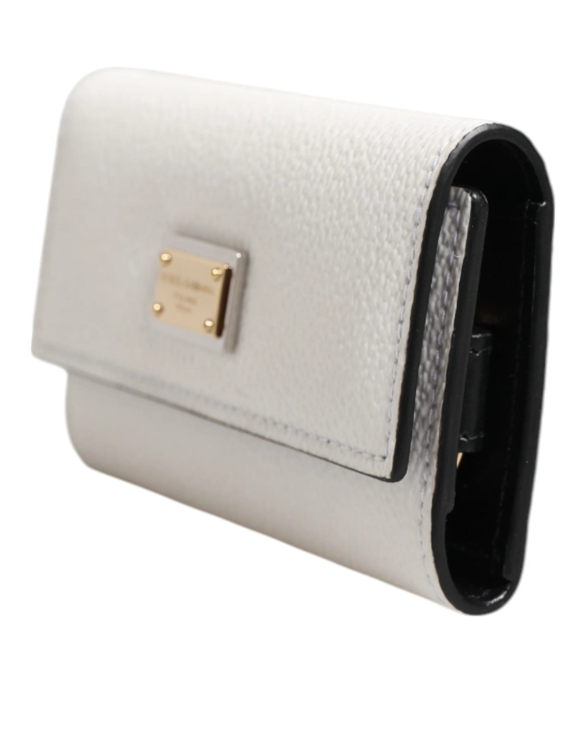 Dolce & Gabbana White Leather Card Case Holder Wallet Gold Logo Plate Key Holder - Keychains