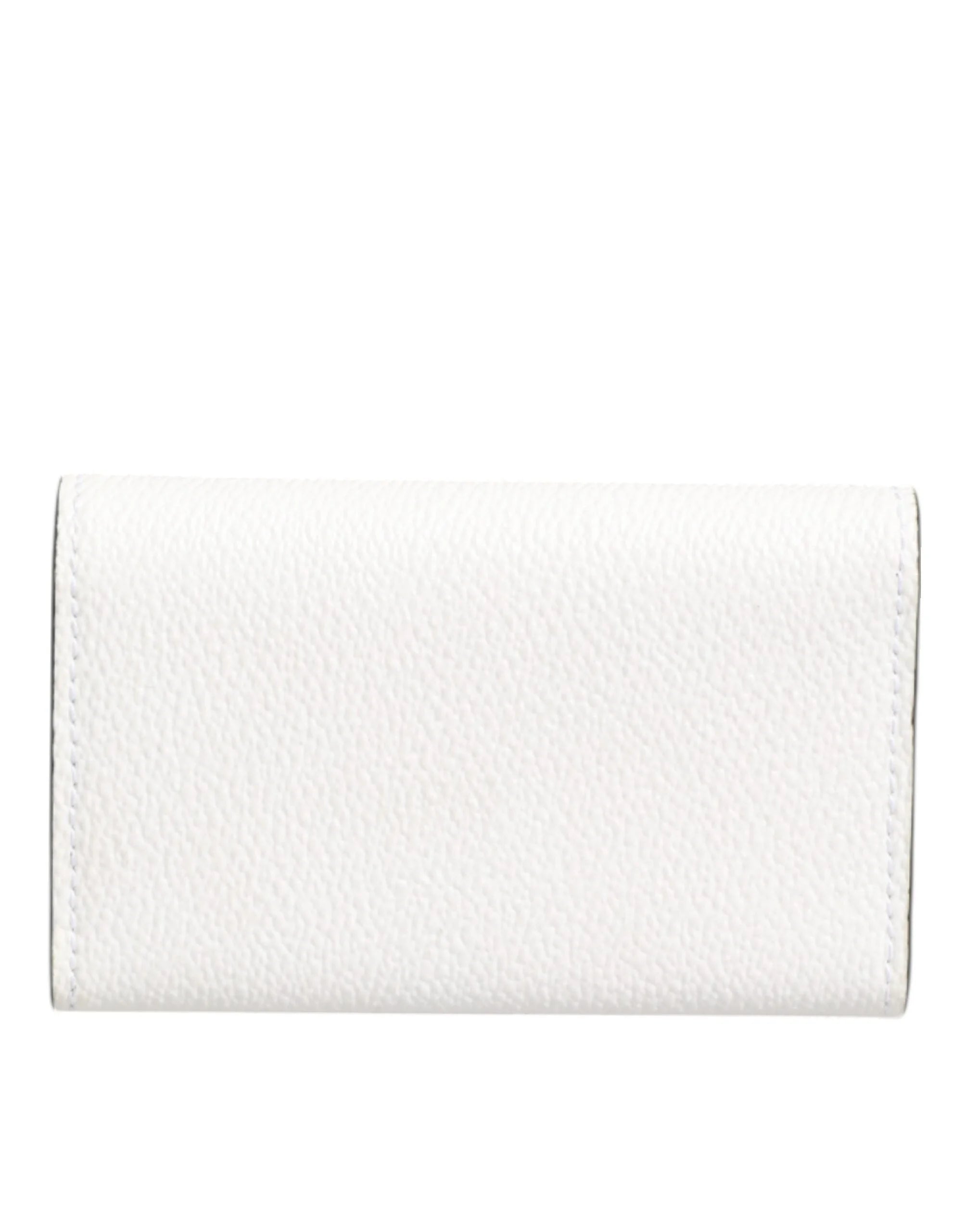Dolce & Gabbana White Leather Card Case Holder Wallet Gold Logo Plate Key Holder - Keychains