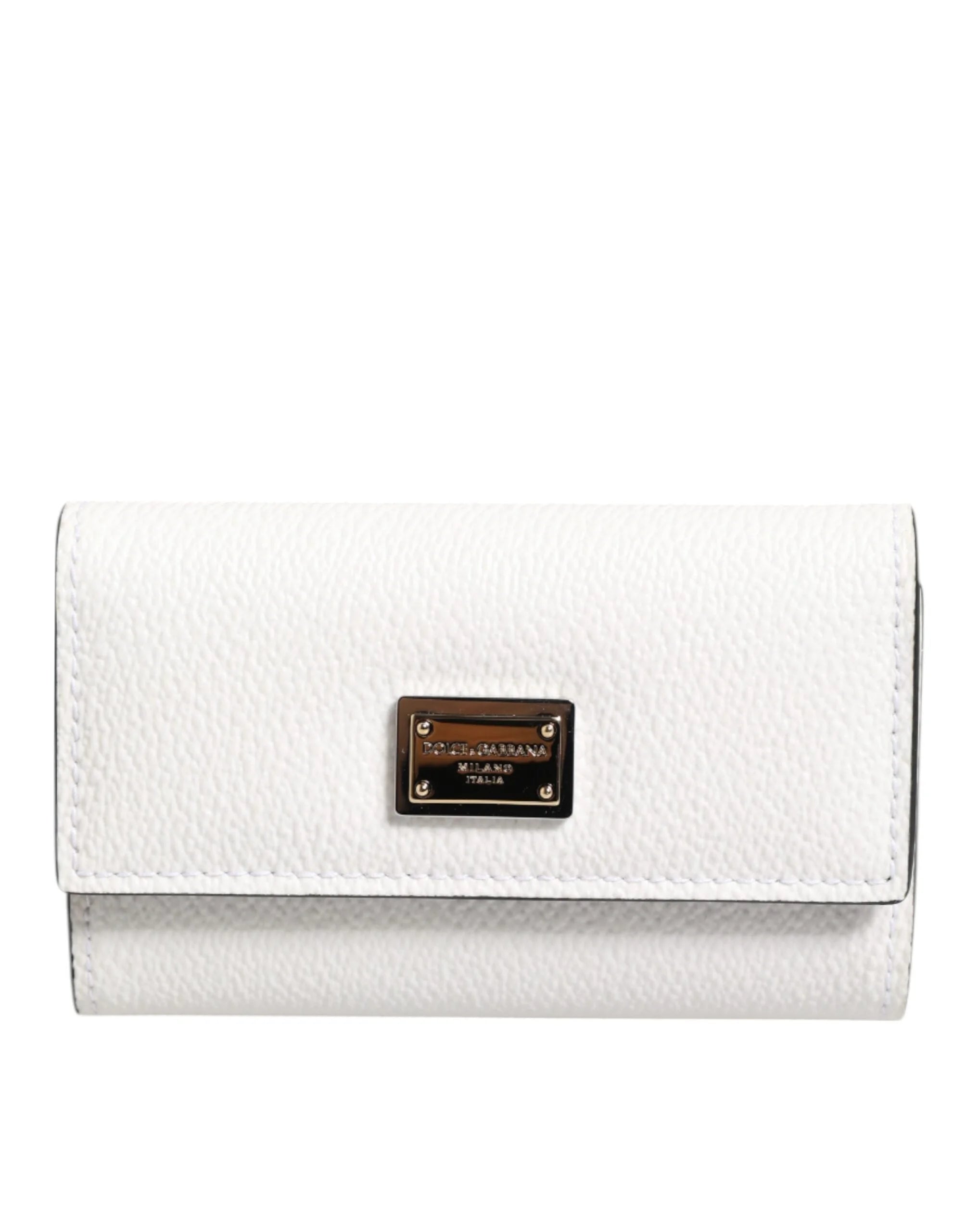 Dolce & Gabbana White Leather Card Case Holder Wallet Gold Logo Plate Key Holder - Keychains