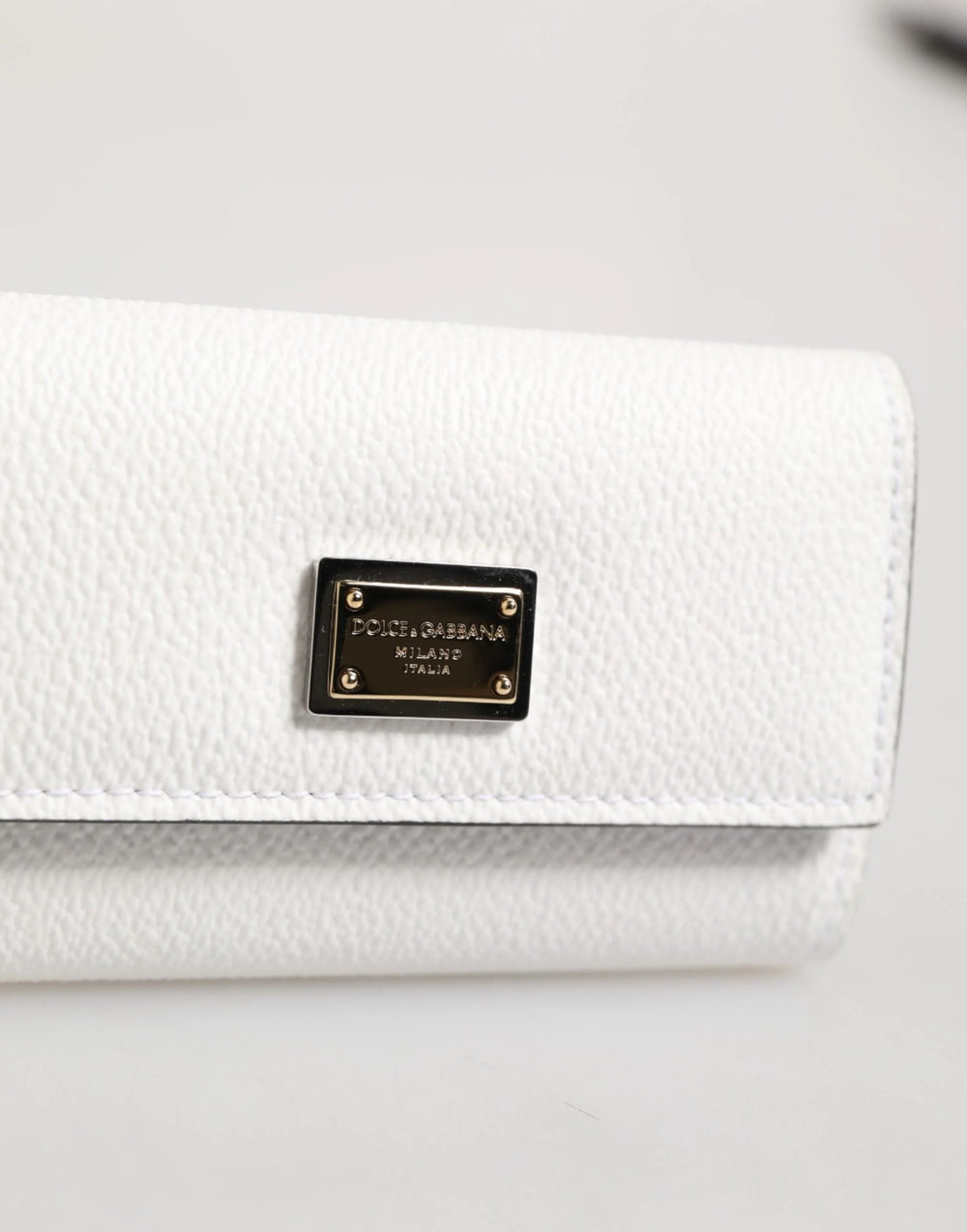 Dolce & Gabbana White Leather Card Case Holder Wallet Gold Logo Plate Key Holder - Keychains