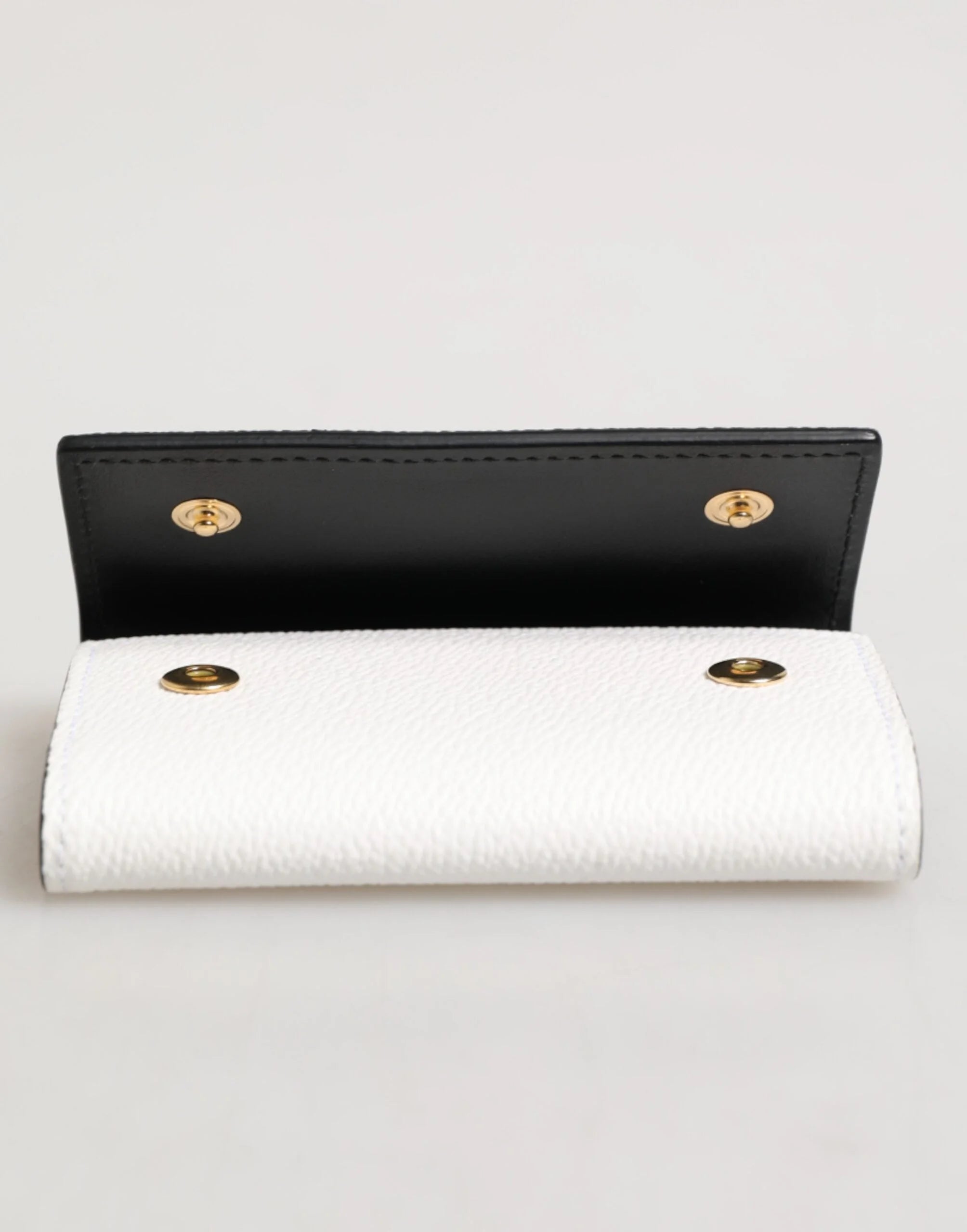 Dolce & Gabbana White Leather Card Case Holder Wallet Gold Logo Plate Key Holder - Keychains