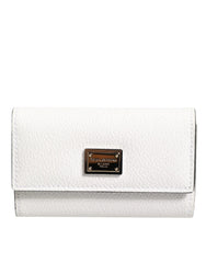 Dolce & Gabbana White Leather Card Case Holder Wallet Gold Logo Plate Key Holder - Keychains