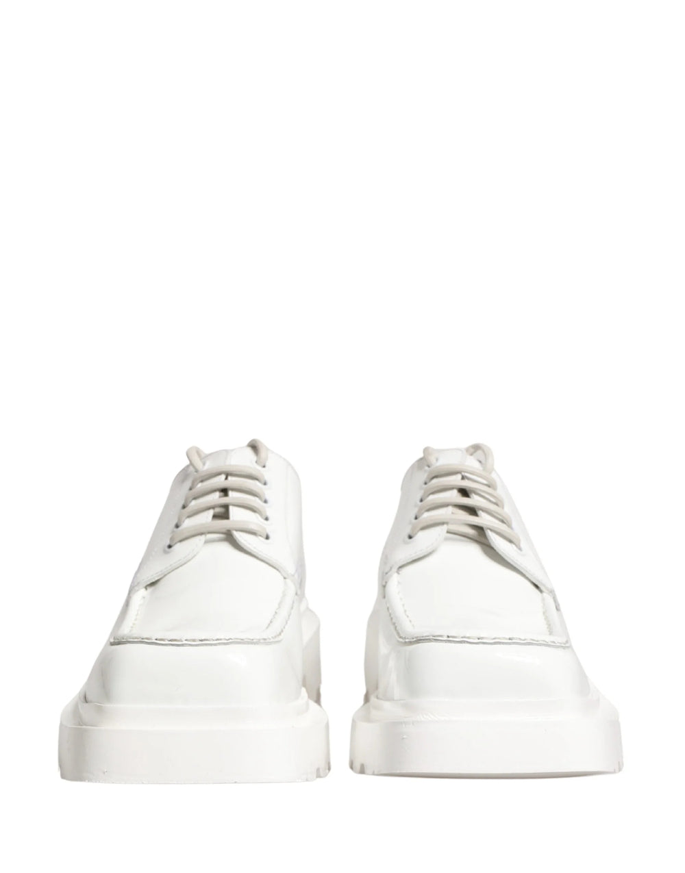 Dolce & Gabbana men's white leather Derby shoes with a sculptural chunky sole and tonal lace-up front.