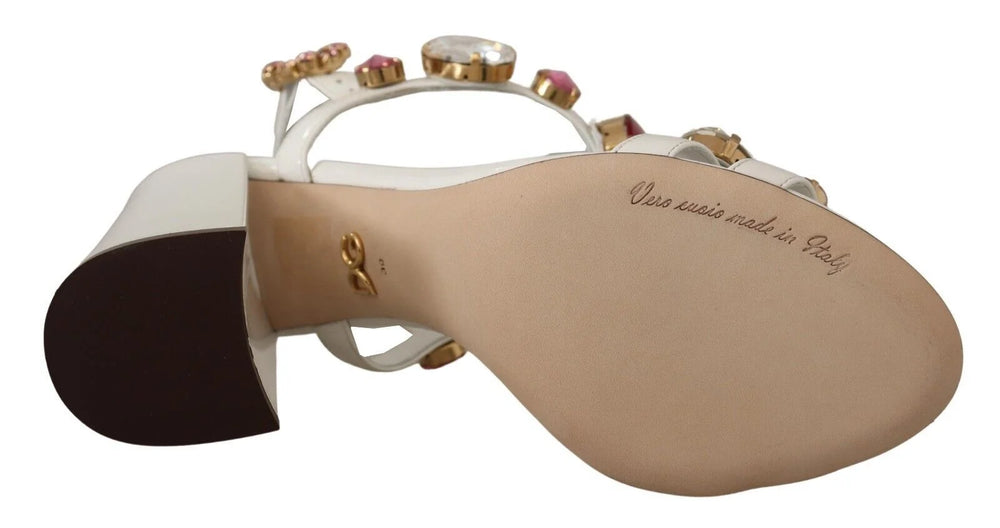 Dolce & Gabbana White Leather Crystal Keira Heels Sandals Shoes - EU35.5/US5