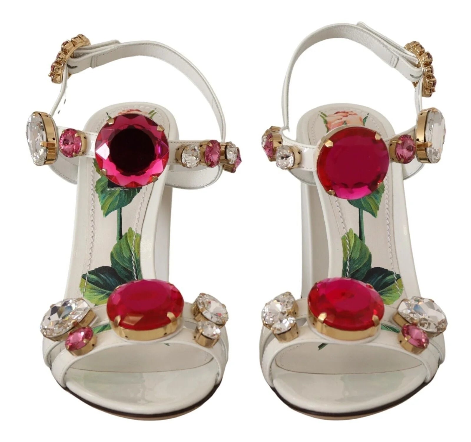 Dolce & Gabbana White Leather Crystal Keira Heels Sandals Shoes - EU35.5/US5