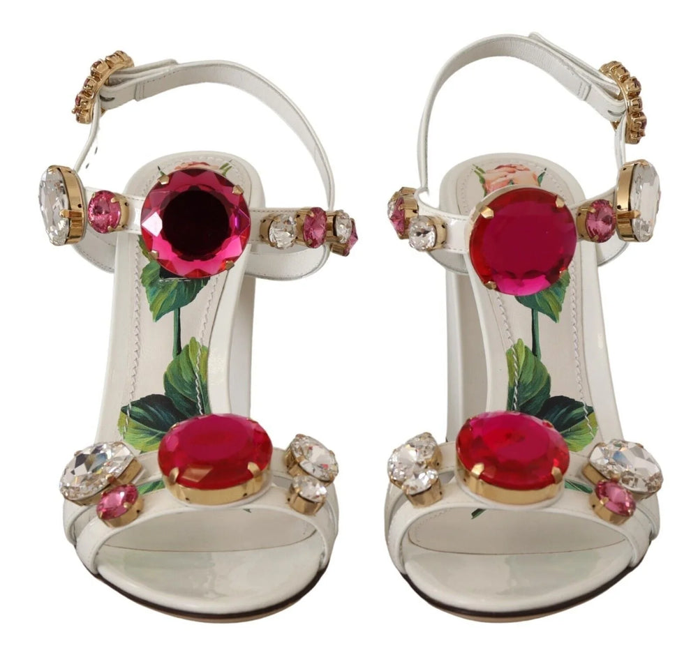 Dolce & Gabbana White Leather Crystal Keira Heels Sandals Shoes - EU35.5/US5