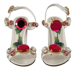 Dolce & Gabbana White Leather Crystal Keira Heels Sandals Shoes - EU35.5/US5