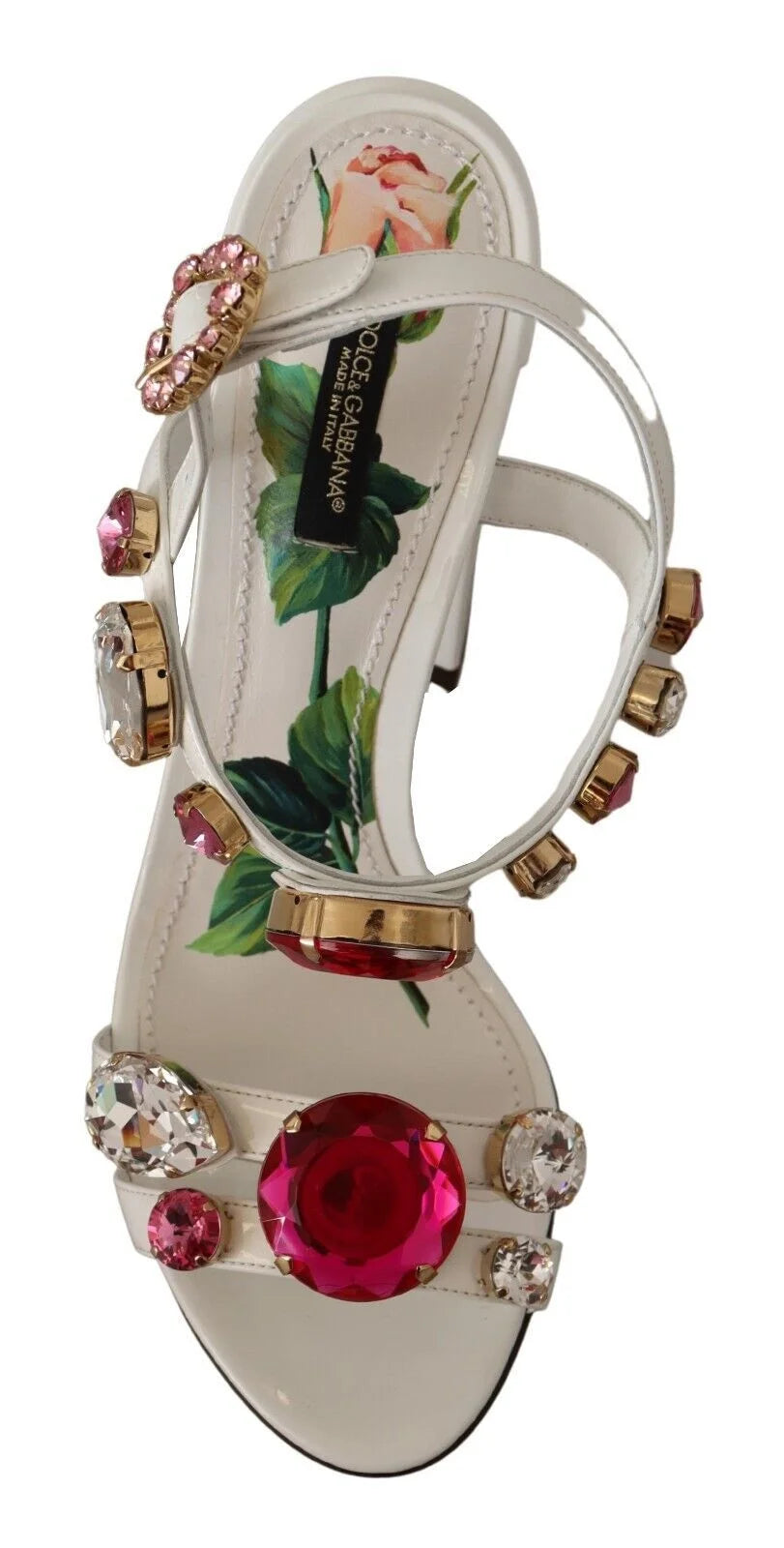 Dolce & Gabbana White Leather Crystal Keira Heels Sandals Shoes - EU35.5/US5