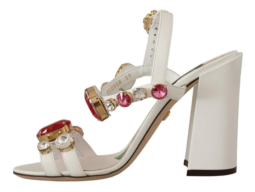 Dolce & Gabbana White Leather Crystal Keira Heels Sandals Shoes - EU35.5/US5