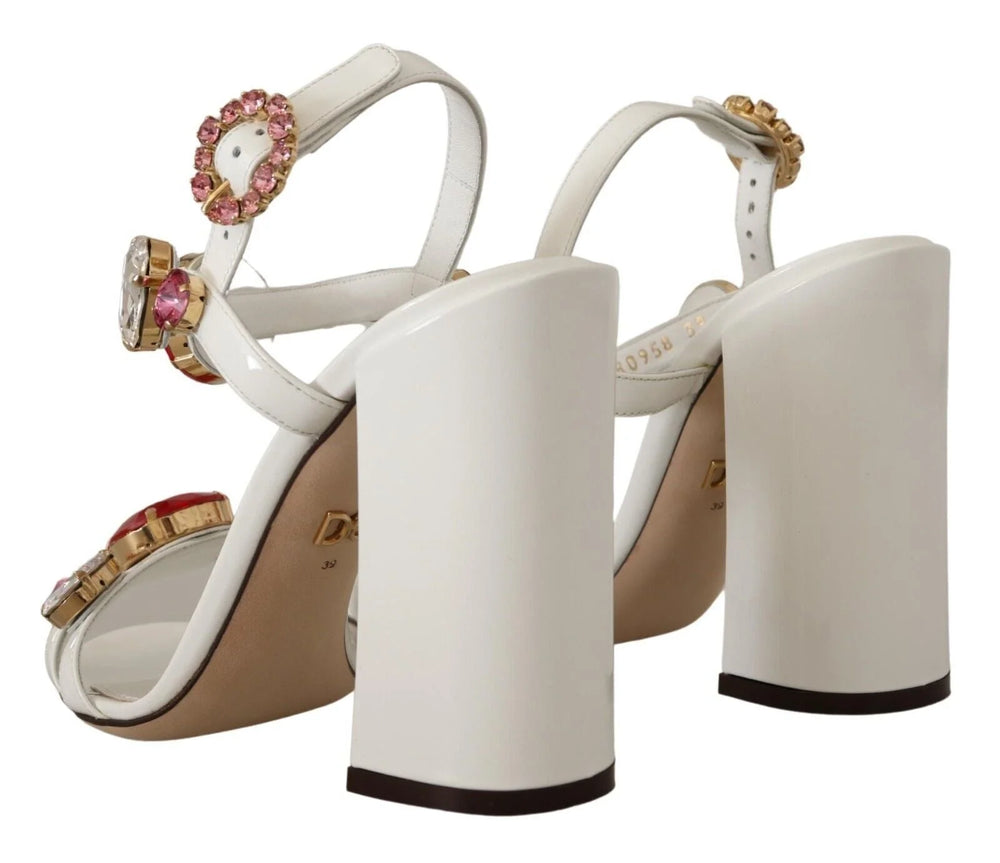 Dolce & Gabbana White Leather Crystal Keira Heels Sandals Shoes - EU35.5/US5 - Sandals