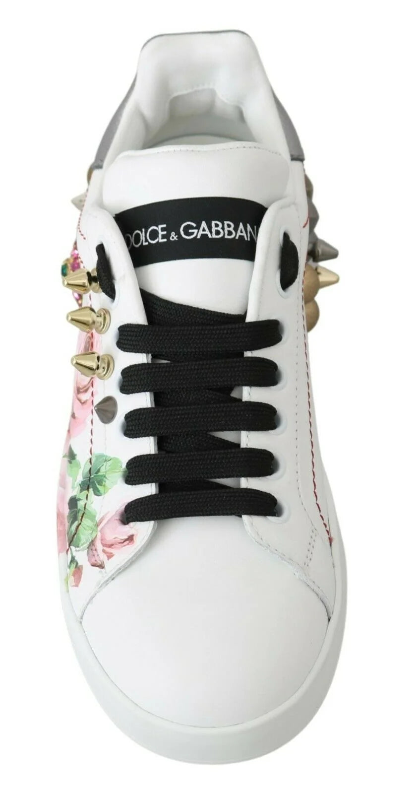 Dolce & Gabbana White Leather Crystal Roses Floral Sneakers Shoes - EU35/US4.5 - Sneakers