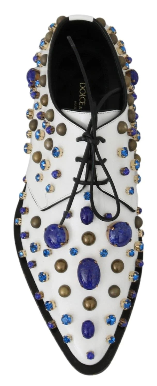 Dolce & Gabbana White Leather Crystals Dress Broque Shoes - EU39/US8.5