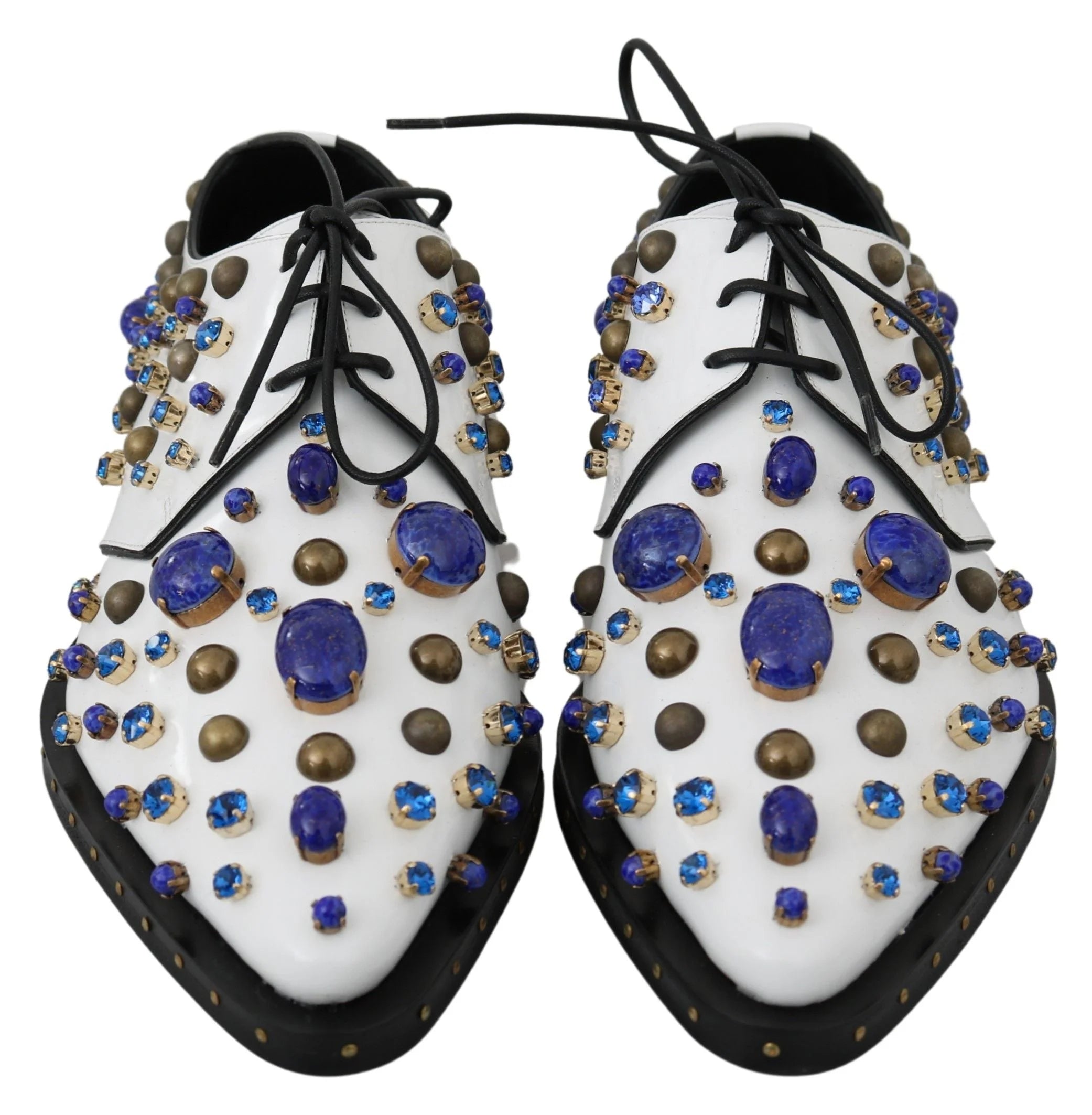 Dolce & Gabbana White Leather Crystals Dress Broque Shoes - EU39/US8.5 - Flats