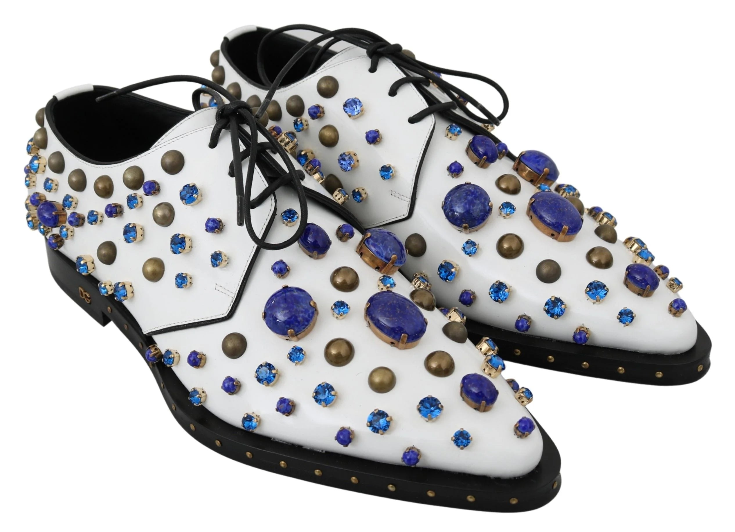 Dolce & Gabbana White Leather Crystals Dress Broque Shoes - EU39/US8.5