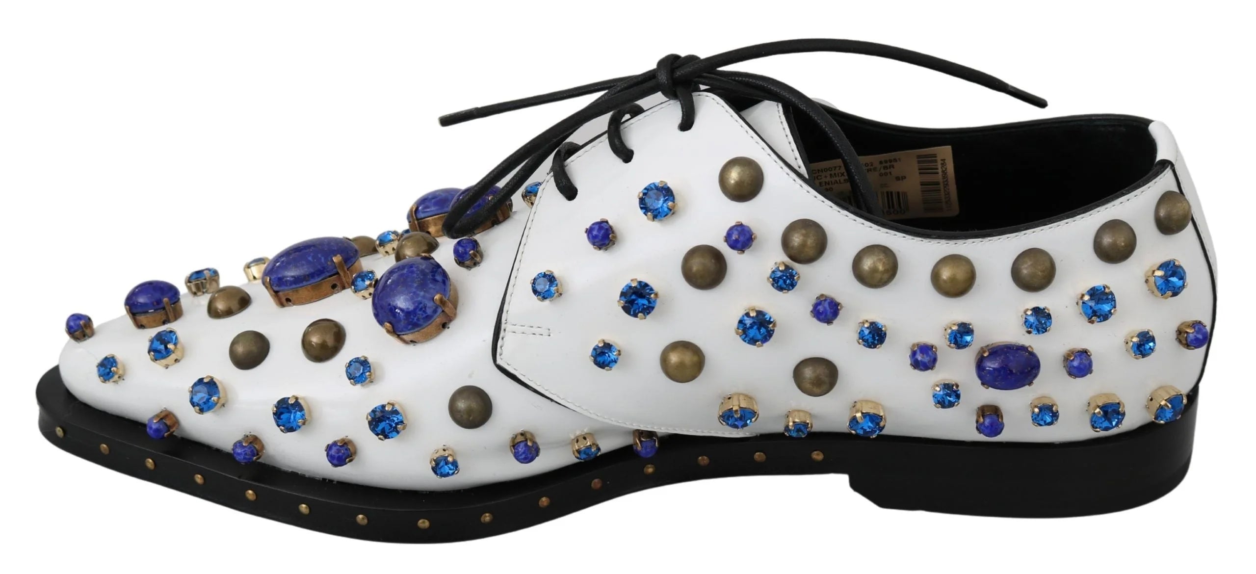 Dolce & Gabbana White Leather Crystals Dress Broque Shoes - EU39/US8.5
