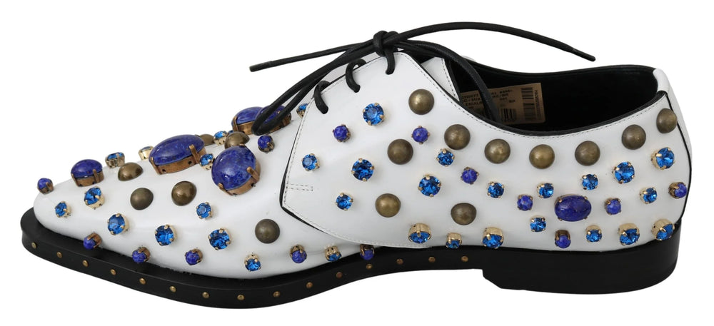 Dolce & Gabbana White Leather Crystals Dress Broque Shoes - EU39/US8.5