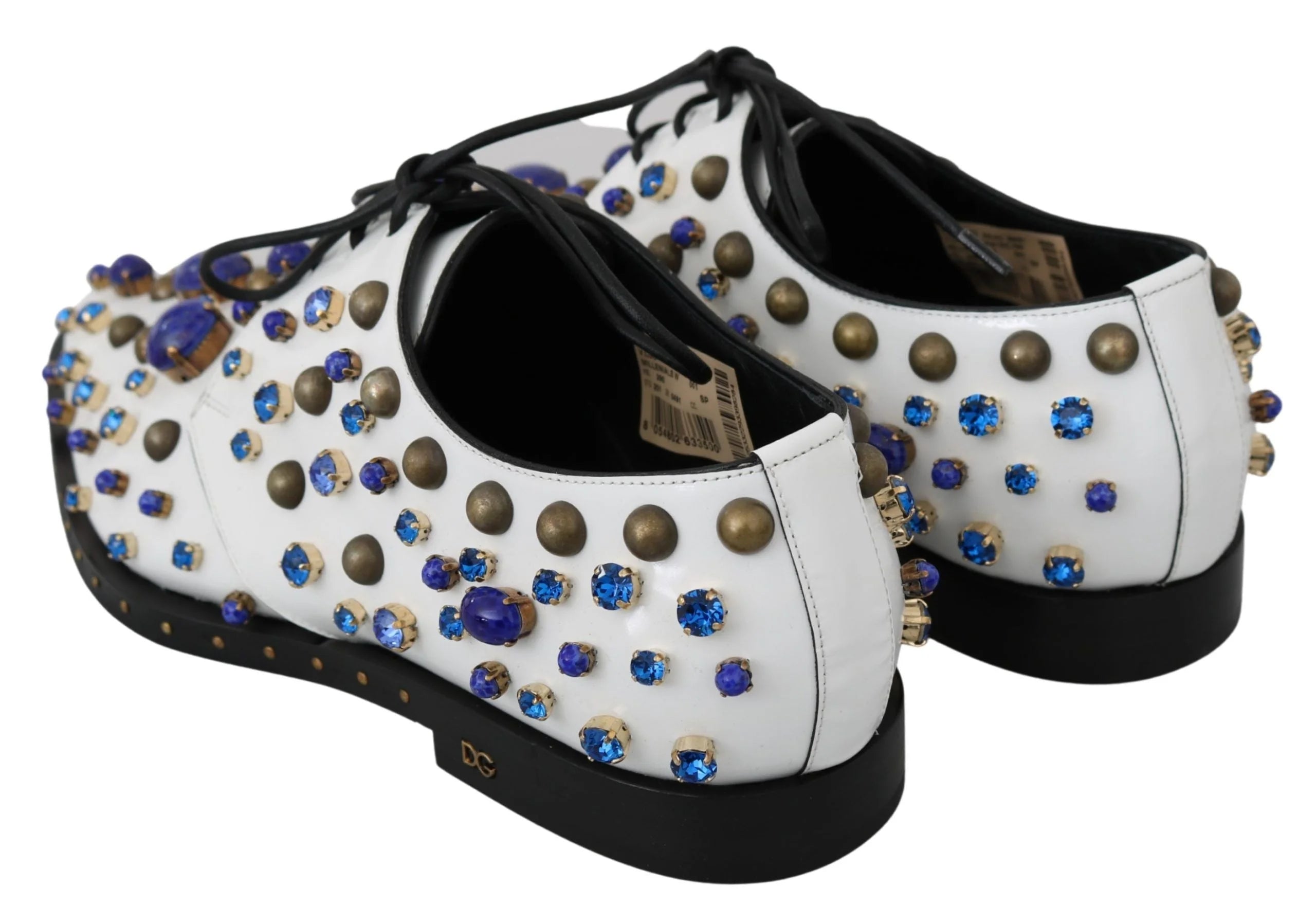 Dolce & Gabbana White Leather Crystals Dress Broque Shoes - EU39/US8.5