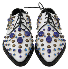 Dolce & Gabbana White Leather Crystals Dress Broque Shoes - EU39/US8.5