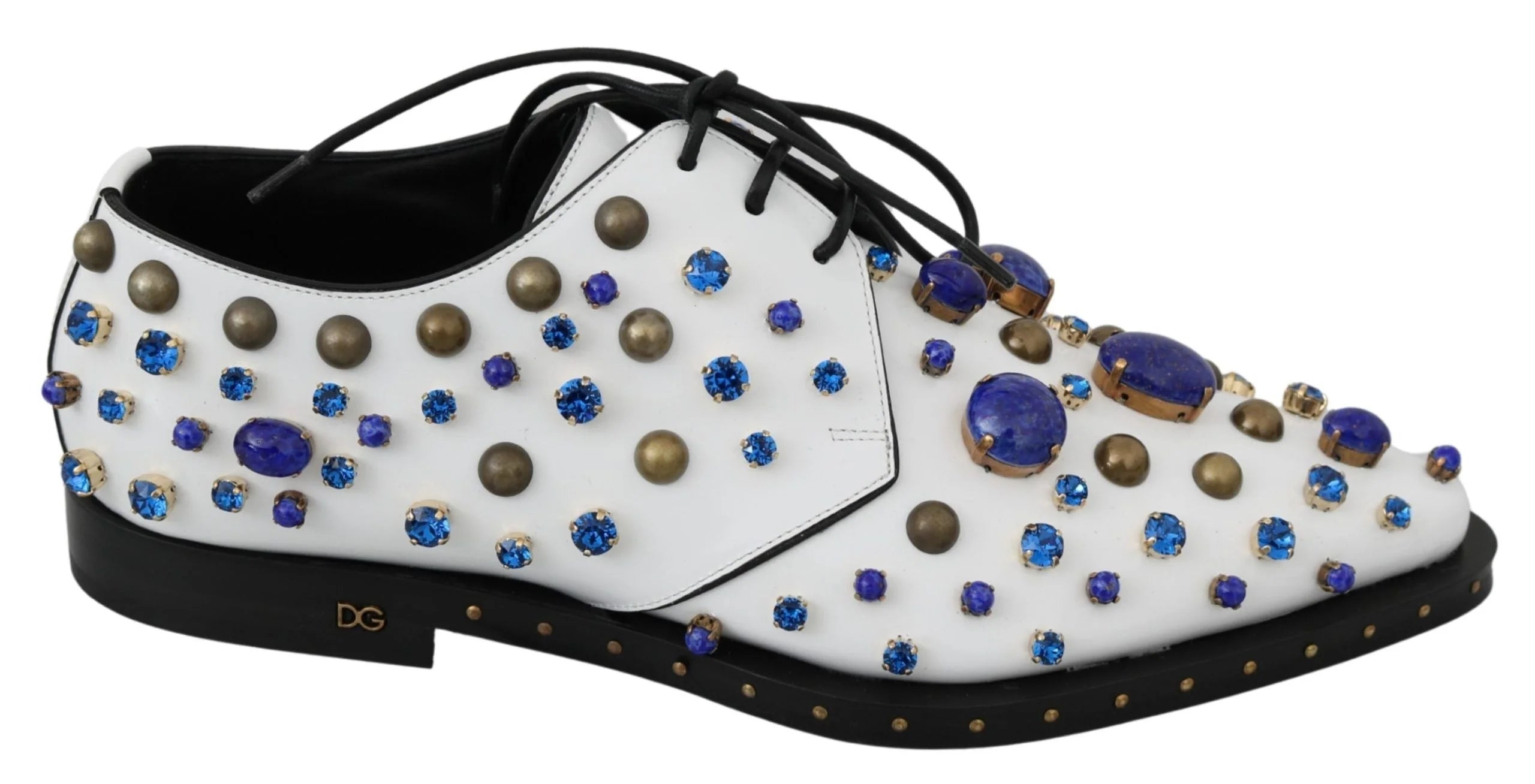 Dolce & Gabbana White Leather Crystals Dress Broque Shoes - EU39/US8.5
