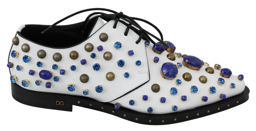 Dolce & Gabbana White Leather Crystals Dress Broque Shoes - EU39/US8.5