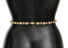 Dolce & Gabbana White Leather Crystals Waist Belt - 95 cm / 38 Inches - Belts