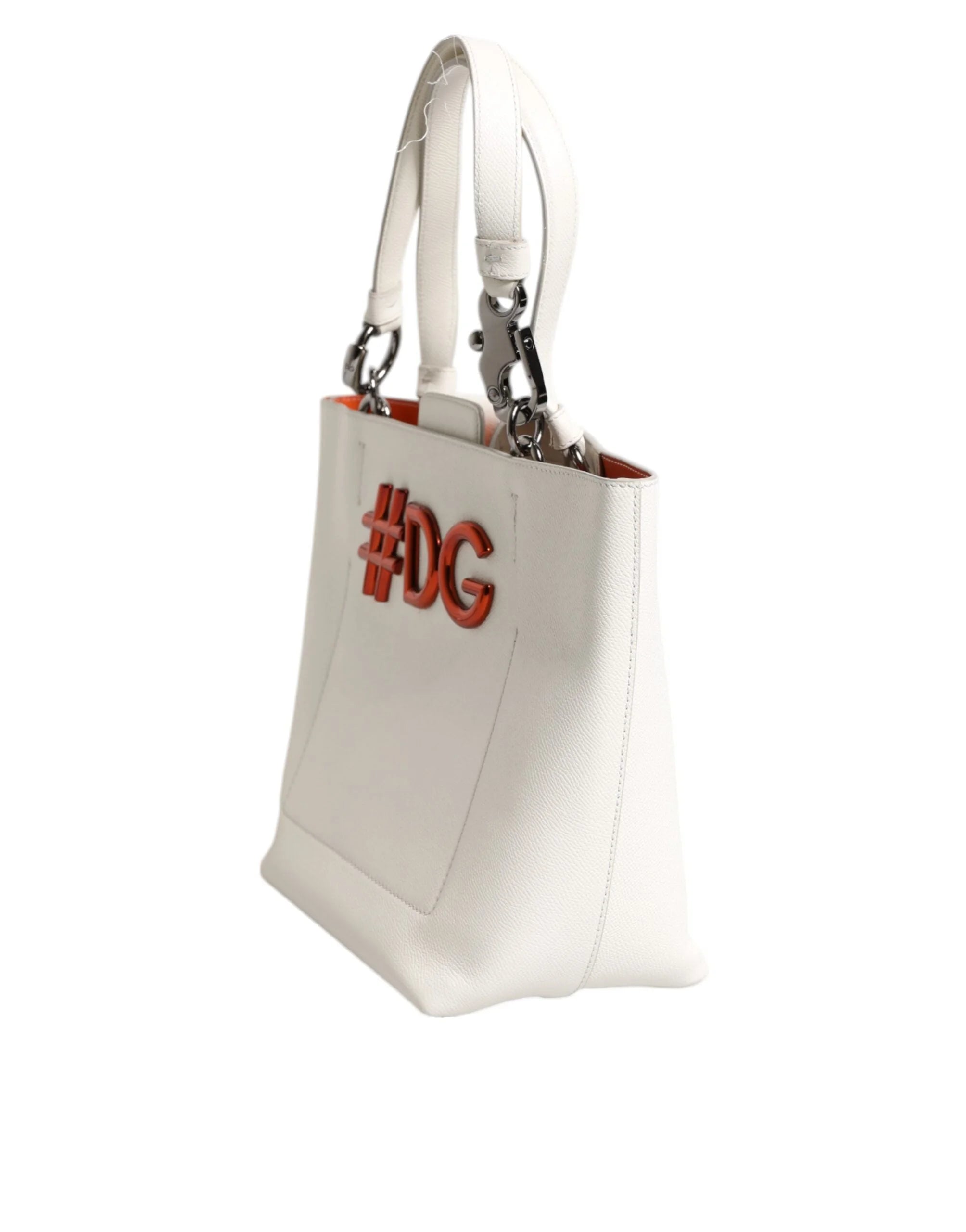 Dolce & Gabbana White Leather #DG BEATRICE Top Handle Tote Bag - Shopper Bags