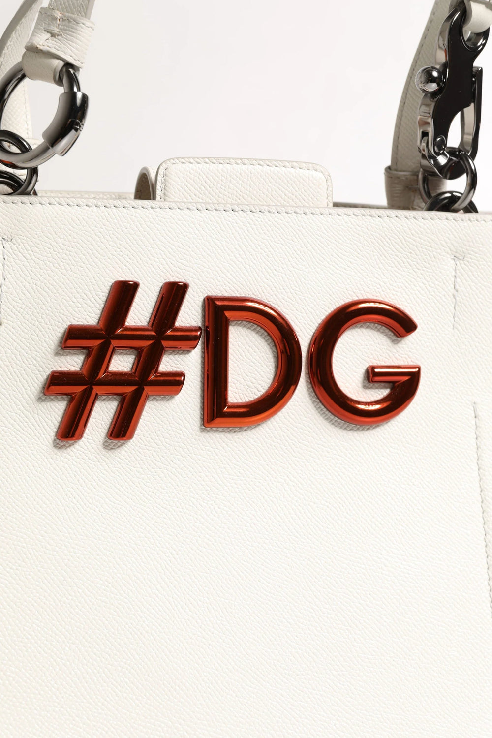 Dolce & Gabbana White Leather #DG BEATRICE Top Handle Tote Bag - Shopper Bags