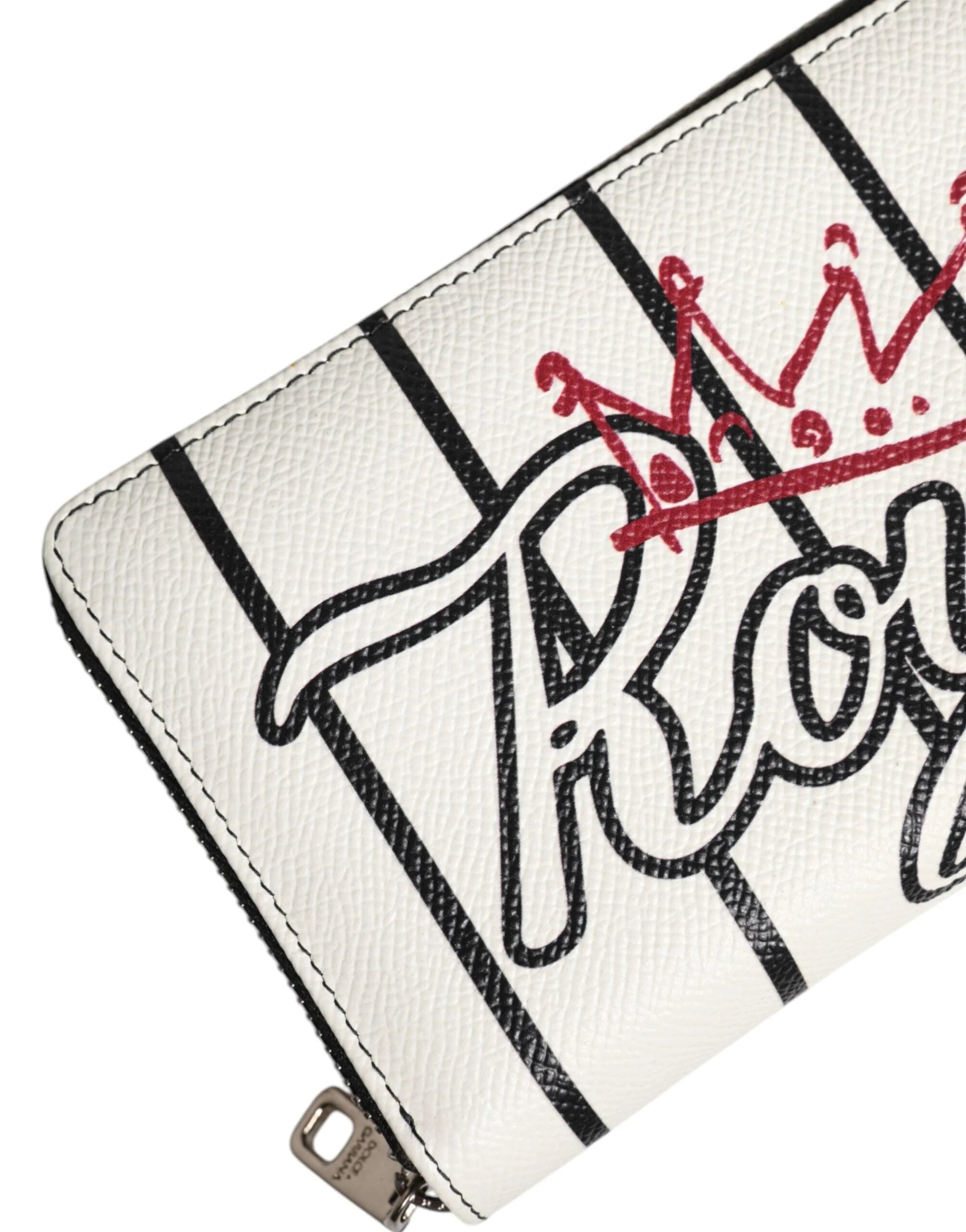 Dolce & Gabbana White Leather DG Crown Royals Continental Zip Around Wallet - Wallets