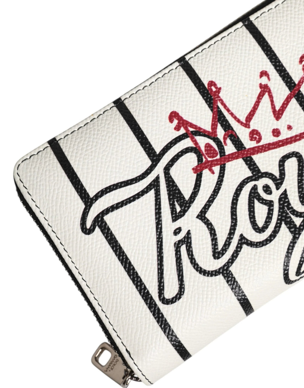 Dolce & Gabbana White Leather DG Crown Royals Continental Zip Around Wallet - Wallets