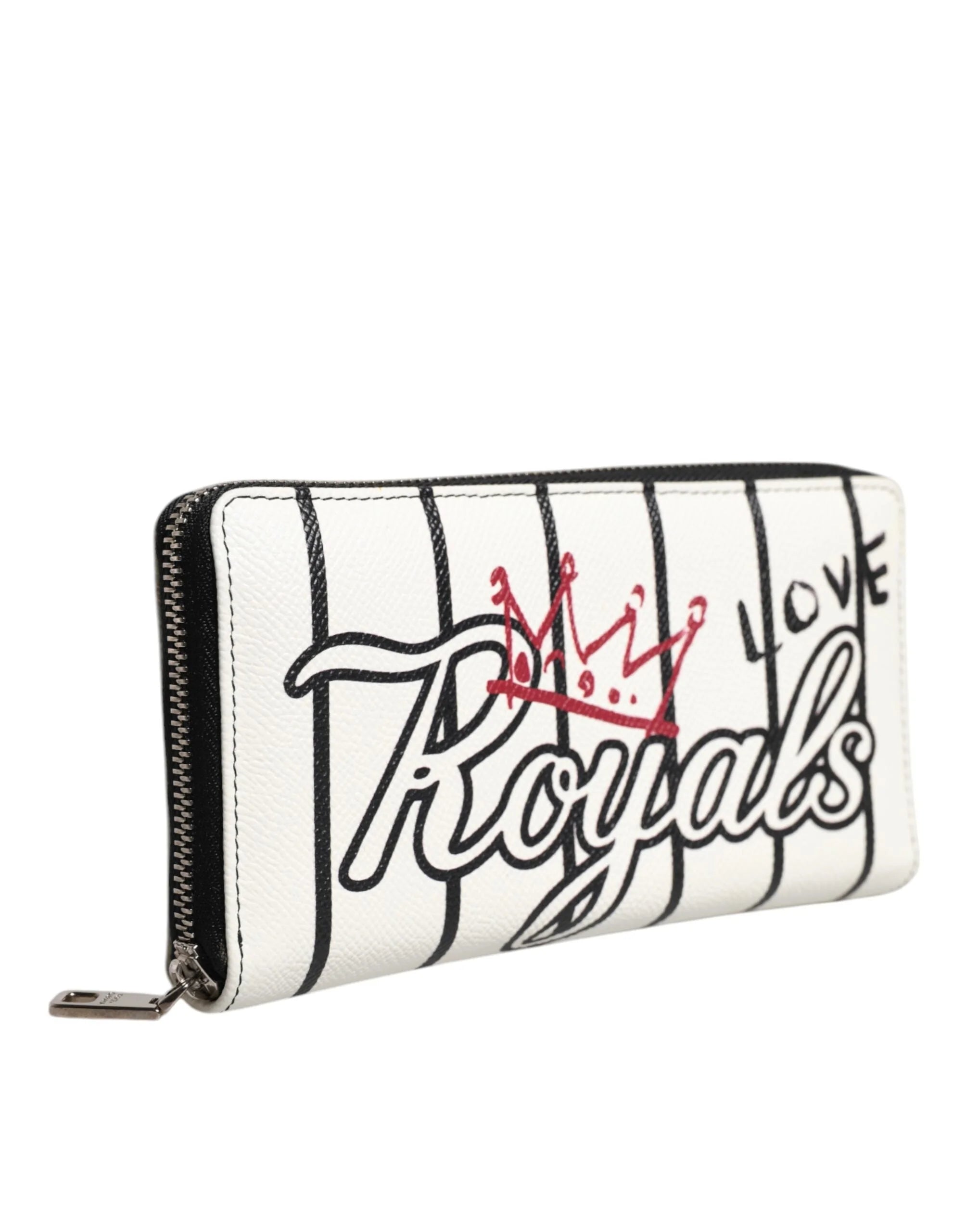 Dolce & Gabbana White Leather DG Crown Royals Continental Zip Around Wallet - Wallets