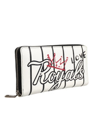 Dolce & Gabbana White Leather DG Crown Royals Continental Zip Around Wallet - Wallets