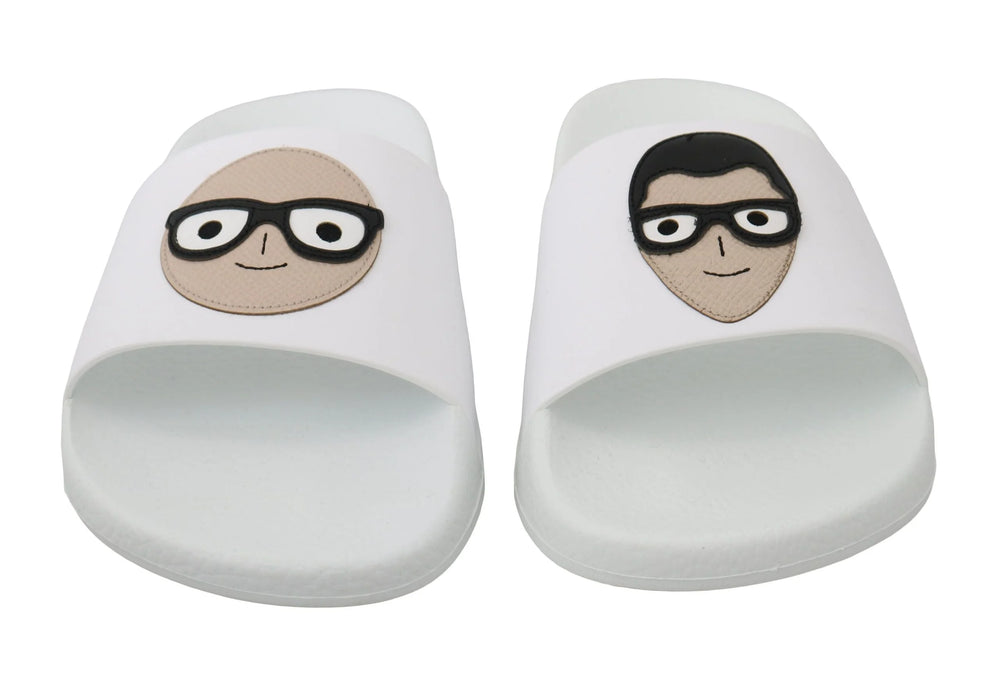 Dolce & Gabbana White Leather #dgfamily Slides Shoes Sandals - EU35/US4.5 - Sandals